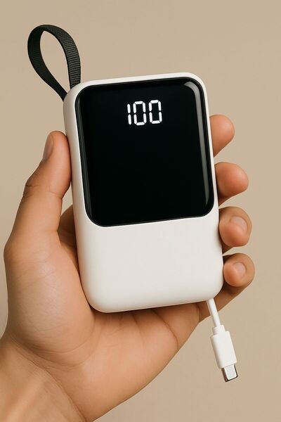 qasul 10.000 Mah Dijital Göstergeli Taşınabilir Led Işıklı Dahili Çoklu Kablo...