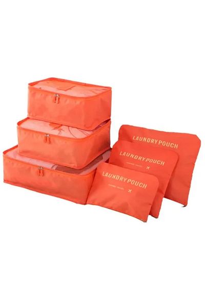 TECOS Luggage organizer consisting of 6 pieces, perfect for trolley or suitcase, orange