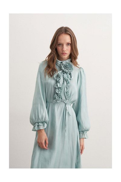 FUSHYA Rochie de seara cu volane cu brosa trandafir