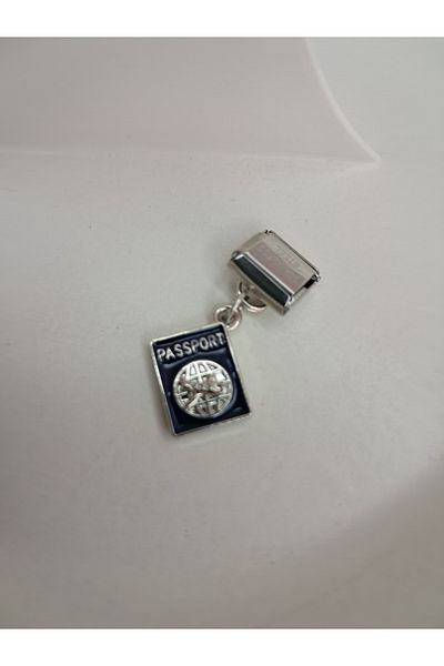 stainles steel Steel Silver Color Passport and Airplane Themed Charm