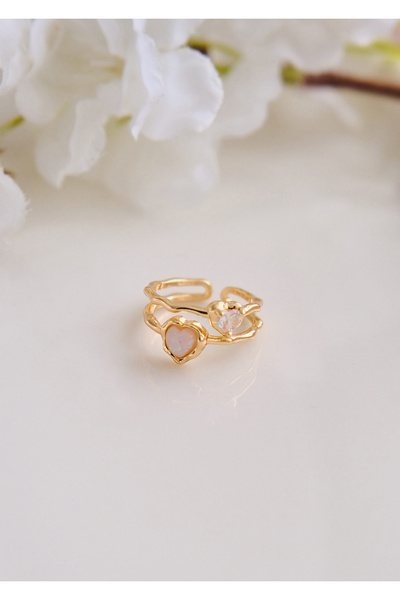 AURRARİ ve Zirkon Taşlı Kalp Çelik Yüzük