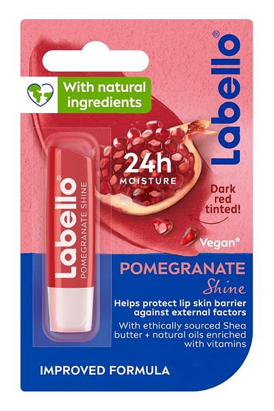 LABELLO Pomegranate Shine Lip Balm, 24H Melt-In Moisture, with Shea Butter and Natural Oils Enriched