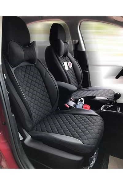 Umbrella Set huse scaune auto universale, piele ecologica neagra cu material textil negru si cusaturi negru,