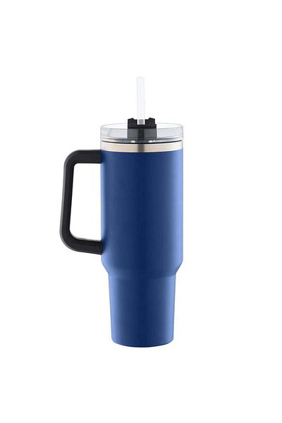 Quasar & Co. Cana termos cu maner si pai Quasar & Co.®,cu capac To Go, bauturi calde/reci, inox, 1.2 L, albastru