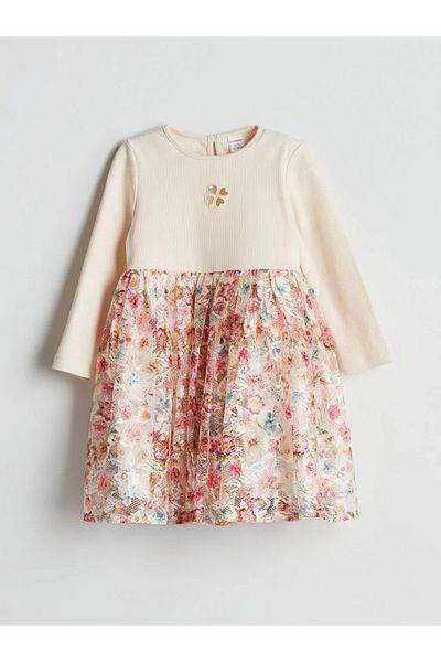 LC Waikiki Lcw Kids Ecru Crew Neck Girls Camisole Dress