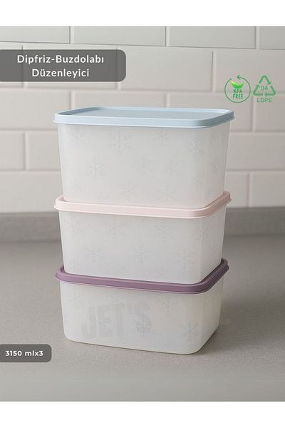 Jet's Home 3-Piece Dipfreeze Storage Container - No Frost Silicone Lid |   Deep Freezer Organizer Bpa Free 3150 ml