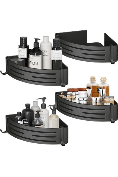 Quasar & Co. Set of 4 Corner Shelves, ®, universal, hanging, with 8 Hooks, 21x21x6.8cm, black