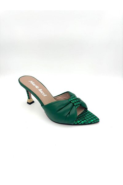 Mariolucci Women's Heeled Slippers Dark Green
