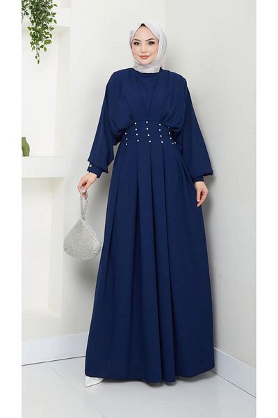 Thiff Hijab Γυναικείο Μπαλόνι Φόρεμα Πλισέ Πέτρινο