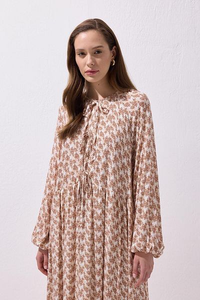 KADRİYE BAŞTÜRK Μακρύ φόρεμα Fleur Viscose Lace Up Καφέ