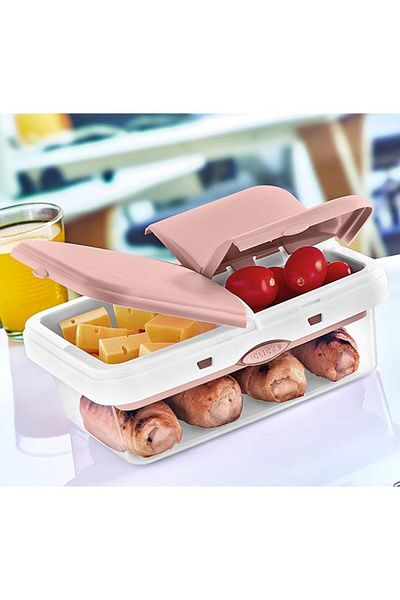 Okyanus Home Pink-Transparent 4-Compartment Lunch Box with Click