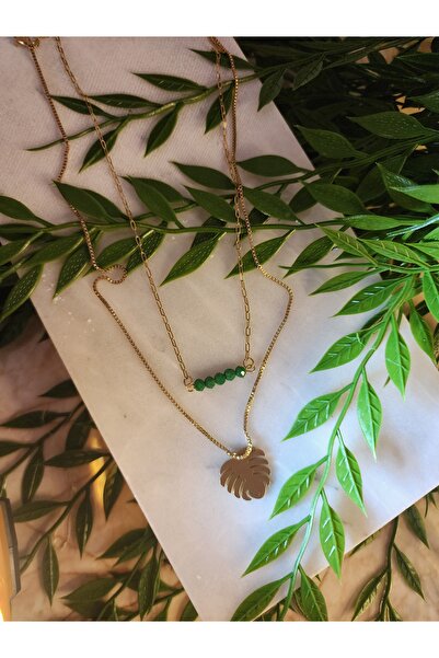 ALLEGRİA قلادة من الفولاذ المزدوج مع تفاصيل أوراق الذهب