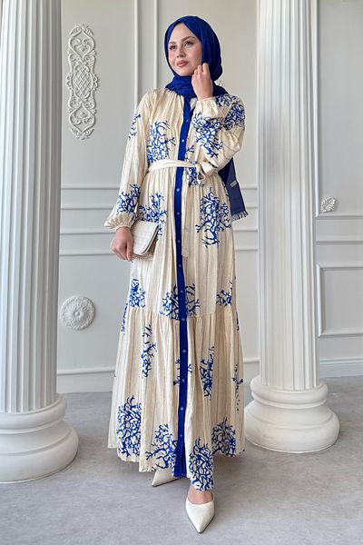 InStyle Colorful Boydan Piping Detail Navy Blue Viscose Dress