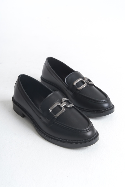 saramary Дамски черни мокасини със сребърна квадратна катарама Удобни и стилни обувки за всеки ден Мъжествени ежедневни обувки