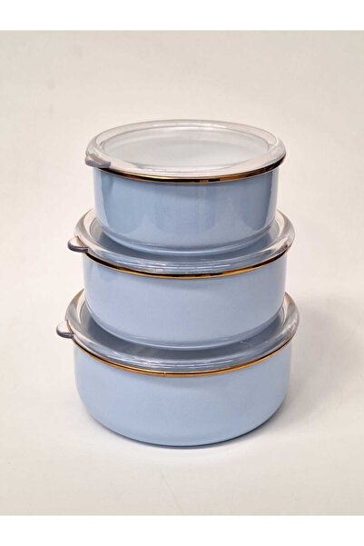 GİZEM Mystery Enamel Triple Storage Container Set Blue 14/16/18 cm