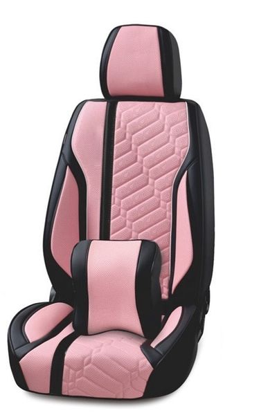 Umbrella Set huse scaune auto universale, piele ecologica negru cu roz, Deluxe Design fata-spate