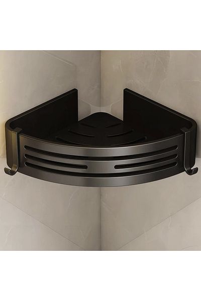 Quasar & Co. Set of 4 Corner Shelves, ®, universal, hanging, with 8 Hooks, 21x21x6.8cm, black