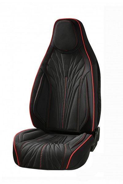 Umbrella Set huse scaune auto universale, material textil negru cu dunga rosie, cu tetiera integrata, fata-sp