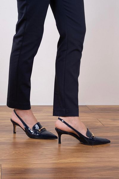 sovrana Gold Buckle Detailed Heeled Shoes Navy Blue Patent Leather