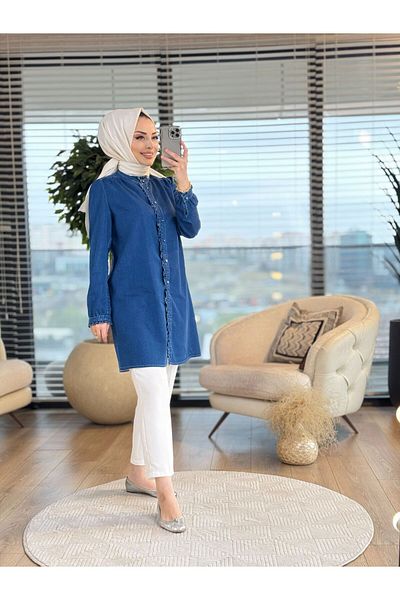 ALANURMODA Robe Ruffled Denim Tunic