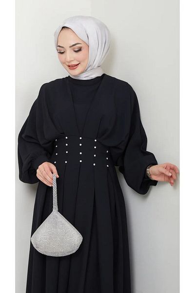 Thiff Hijab Γυναικείο Μπαλόνι Φόρεμα Πλισέ Πέτρινο