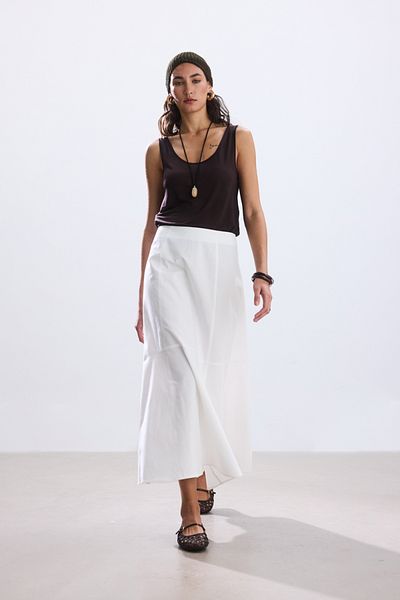 BE BLUE Ekru Cotton Skirt with Stitching Detail