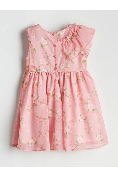 LC Waikiki Lcw Kids Pink Crew Neck Floral Girls Chiffon Dress