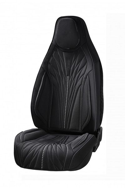 Umbrella Set huse scaune auto universale, material textil negru cu dunga alba, cu tetiera integrata, fata-spa