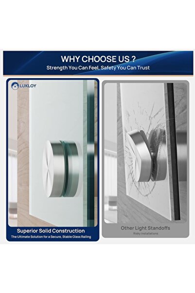 Generic LukLoy SS316 Heavy Duty Glass Railing Standoff Large 2" Diameter Glass Pin for Balcony Stair Balustr