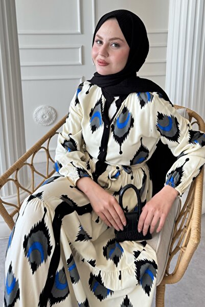 InStyle İkat Pattern Black Viscose Dress