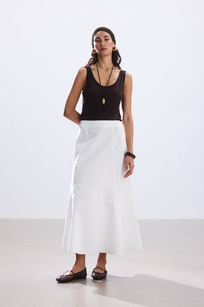 BE BLUE Ekru Cotton Skirt with Stitching Detail