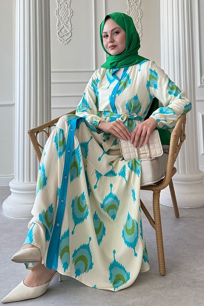 InStyle Φόρεμα με μοτίβο ικανότητας Τυρκουάζ βισκόζη