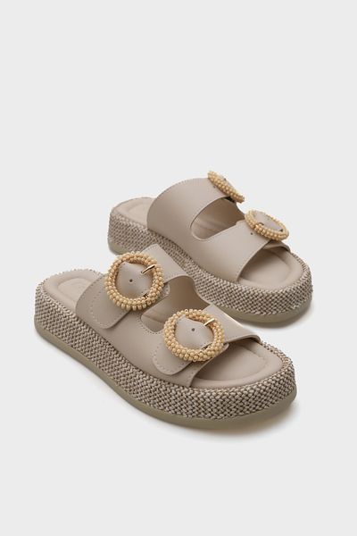 Capone Outfitters Marla Double Buckle Wedge Heeled Comfort Women's Slippers