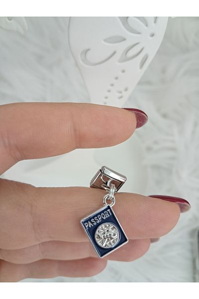 stainles steel Steel Silver Color Passport and Airplane Themed Charm