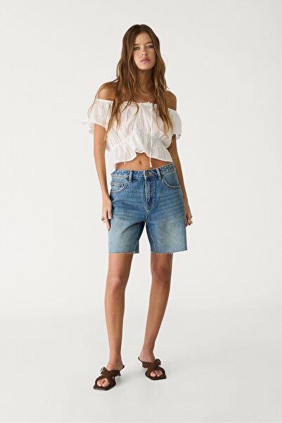 Stradivarius Düşük Bel Denim Bermuda Şort