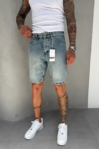 MADZEYMODA Mavi Denim Kumaş Erkek Jean Kot Şort Mz483