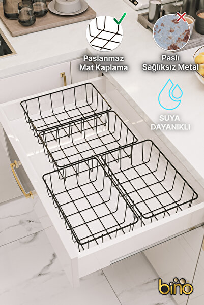 Bino 2 ADET Dolap İçi Düzenleyici Sepet Çok Amaçlı Organizer Sebzelik Mutfak Banyo Paslanmaz Metal Sepet