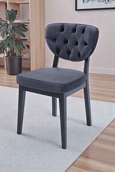 MYMASSA Boston Sandalye - Babyface Antrasit - Siyah Gürgen Iskelet - Salon Sandalyesi / Mutfak Sandalyesi