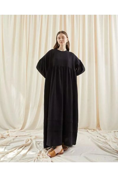 OlaLady Women's Balloon Sleeve Skirt Double Fold Muslin Casual Dress