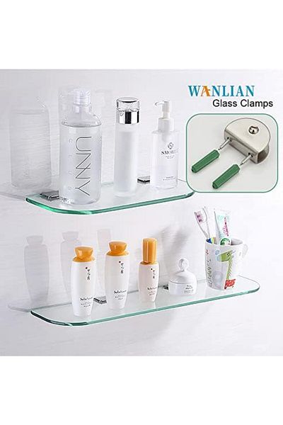 WANLIAN 8 Pcs Brushed Glass Clamp Wall Mounted Glass Shelf Brackets Floating Glass Shelf Brackets Fi