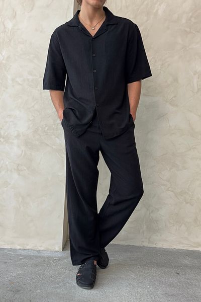 HYMAN Men's Oversize Linen Shirt Pants Set