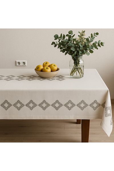 Prime Sleeks Gardenia Fabric Embroidered Table Cloth, Stain-Repellent Dining Table Cloth