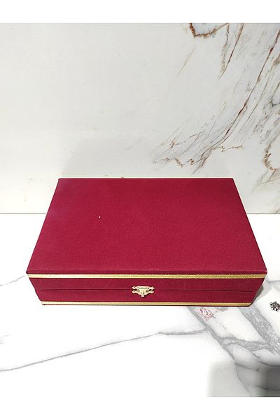 DM PORSELEN Velvet Box for 2 Persons Cup Set with Tray Claret Red