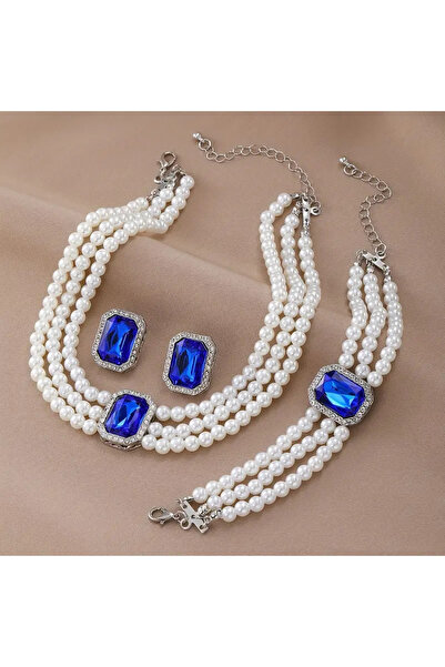 byozanyılmaz Tasaim Pearl Row Necklace Earring Set