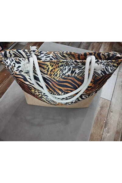 İtal Τσάντα παραλίας με φερμουάρ με μοτίβο έξι ψάθινων μοντέλων