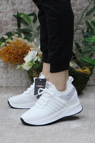 M.P. Wedge Heel Lace-Up Casual Sneaker Sports Shoes White