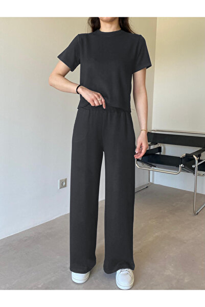 OKULCUBABA بدلة نسائية مشروط عالية الخصر من القطن الممشط