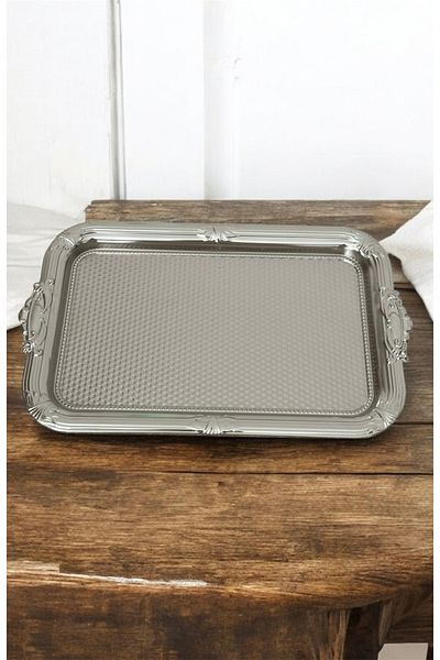 LeesHome Decorative Embroidered Patterned Silver Square Presentation Tray Promise Engagement Tray 38X24 cm