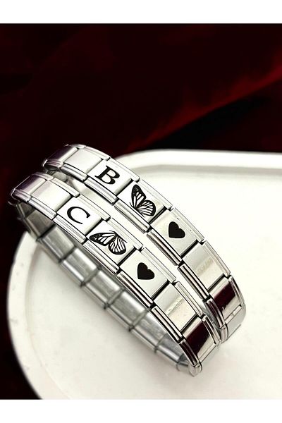 Vamoria Italian Charm Steel Double Bracelet with Letter and Butterfly Figure