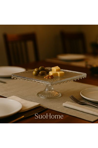 SuoHome Fleur Glass Square Cake & Cake Serving 25 X 25 cm
